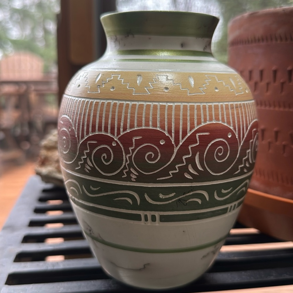 Victoria Tsosie Navajo Handcrafted Etched Pottery- Small Vase - Great Gift